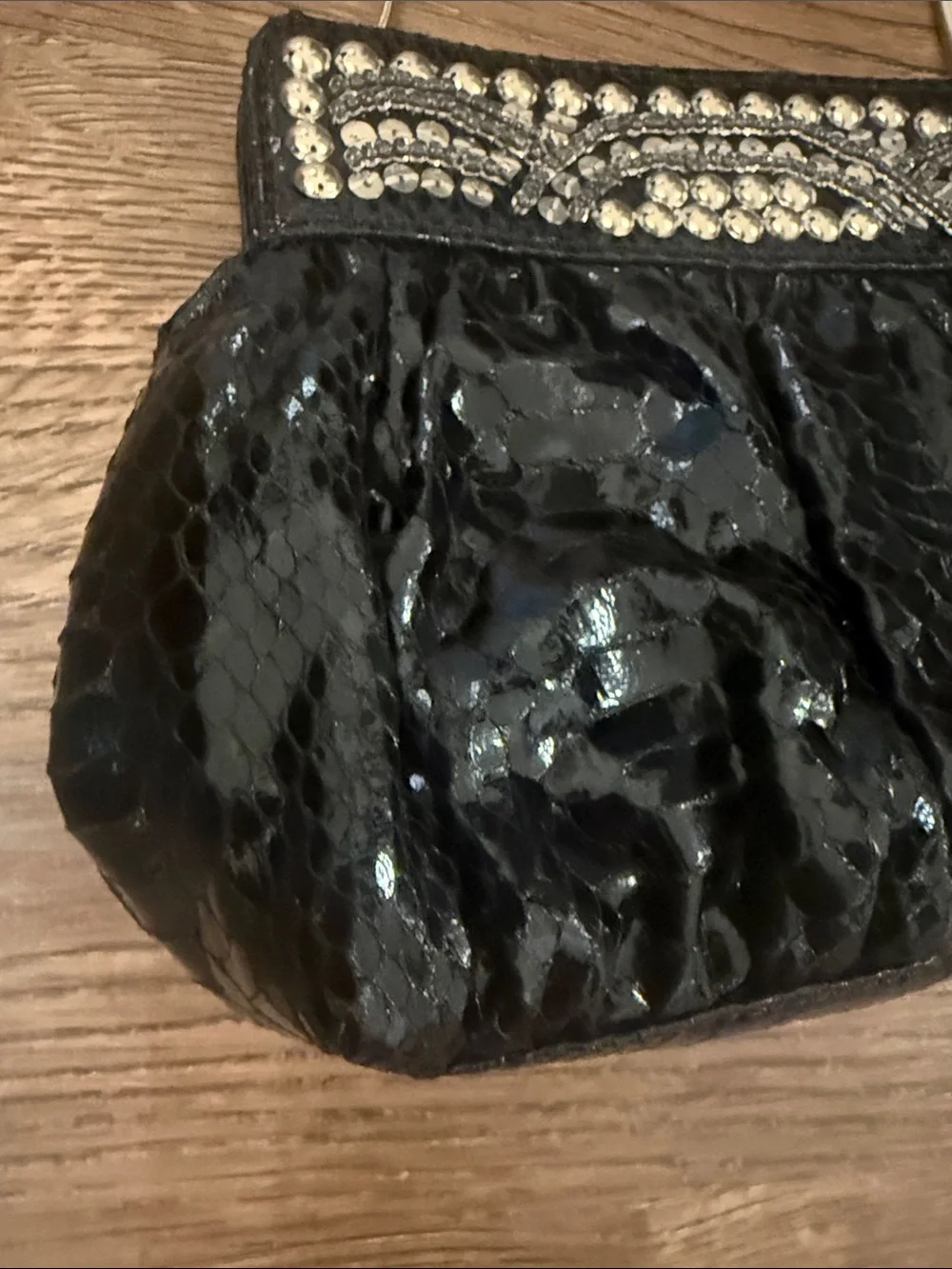 White House Black Market Black Sequin Evening Clutch with Chain - Picture 2 of 7